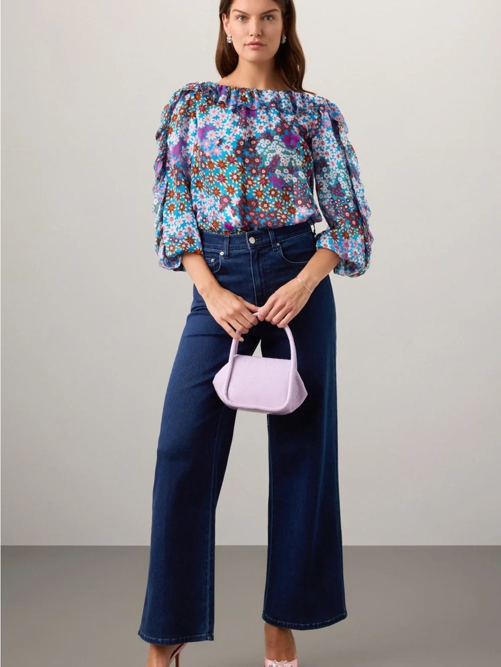 Kate Spade Pacific Petals Silk Chiffon Blouse Aruba Blue Ruffle Small NWOT